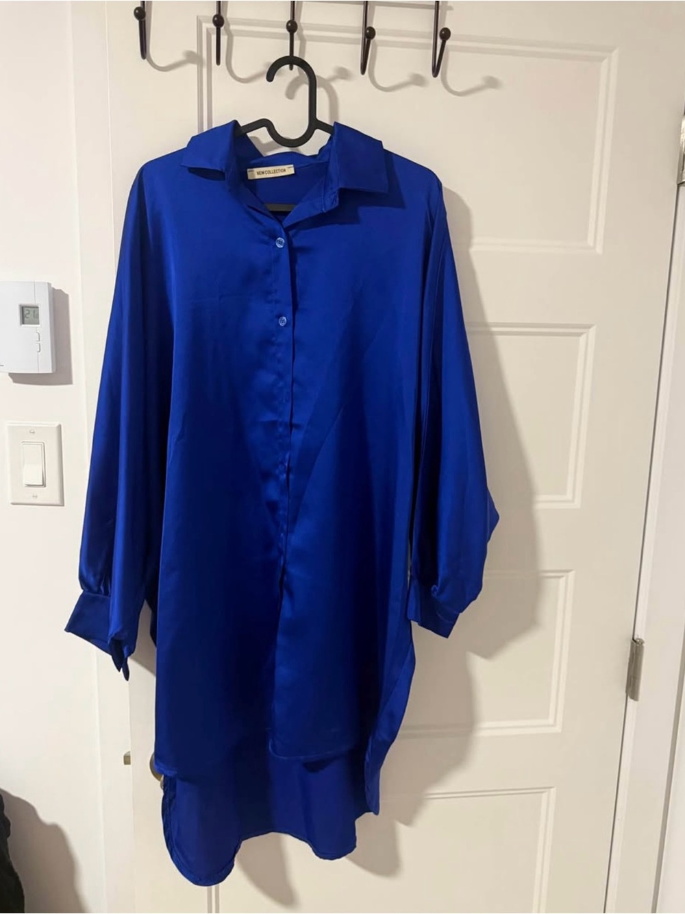 Lucy Royal Blue Satin Button-Front Tunic Dress